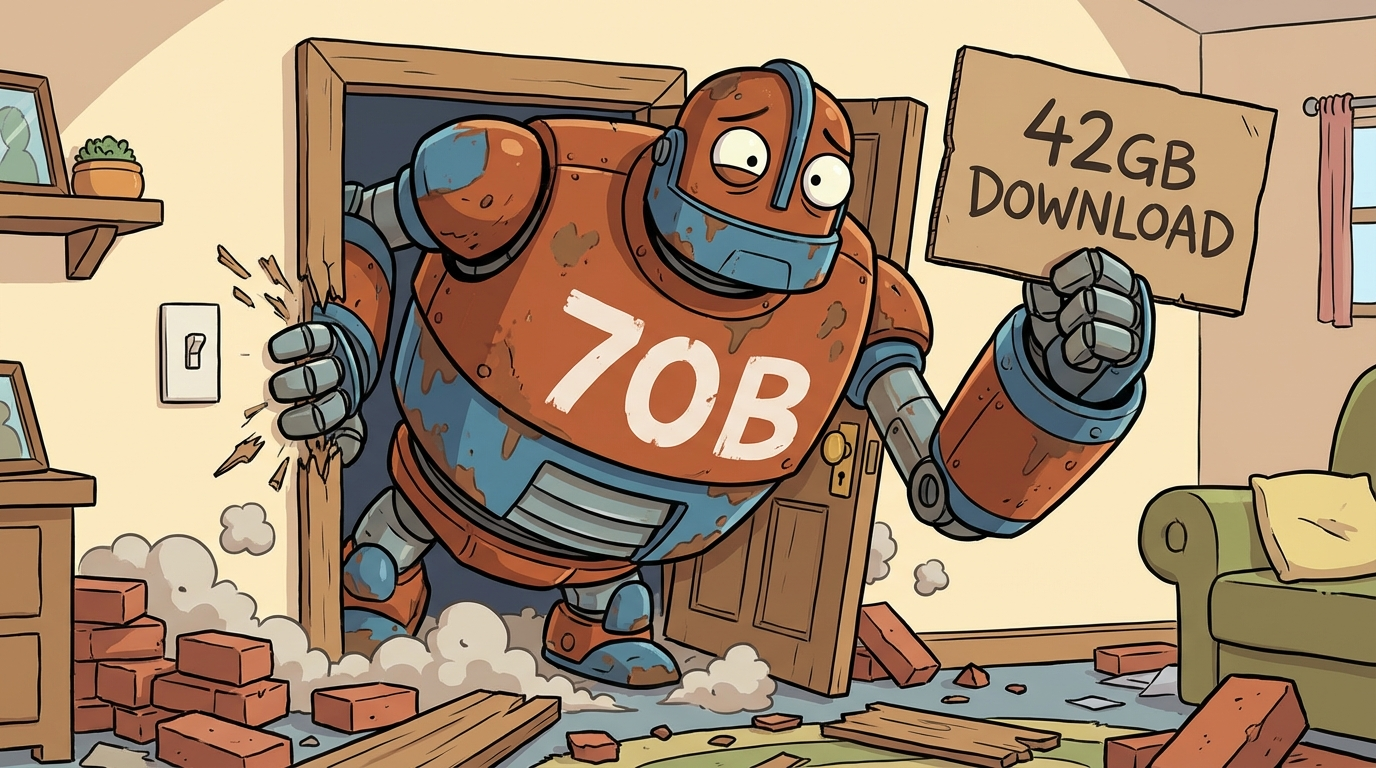 The 70B model crashing through a doorway